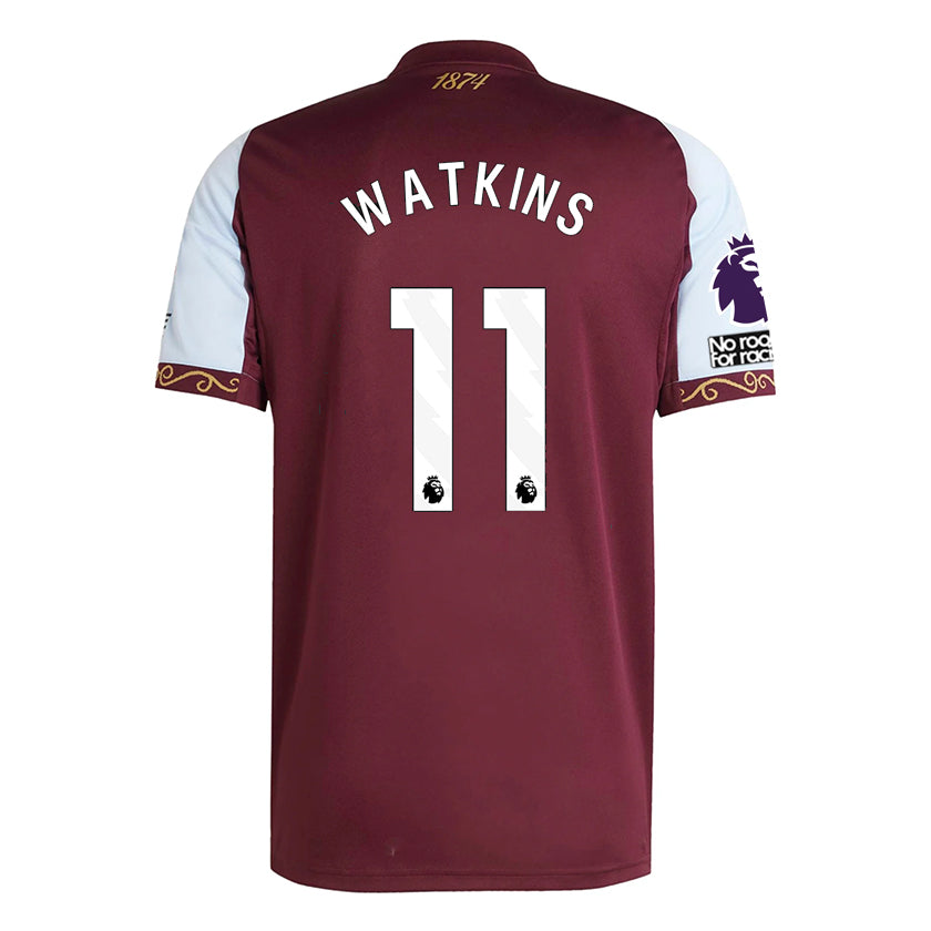 adidas Ollie Watkins Men's Aston Villa Home Jersey 25/26 w/ NRFR + EPL Patches (Maroon/Blue)