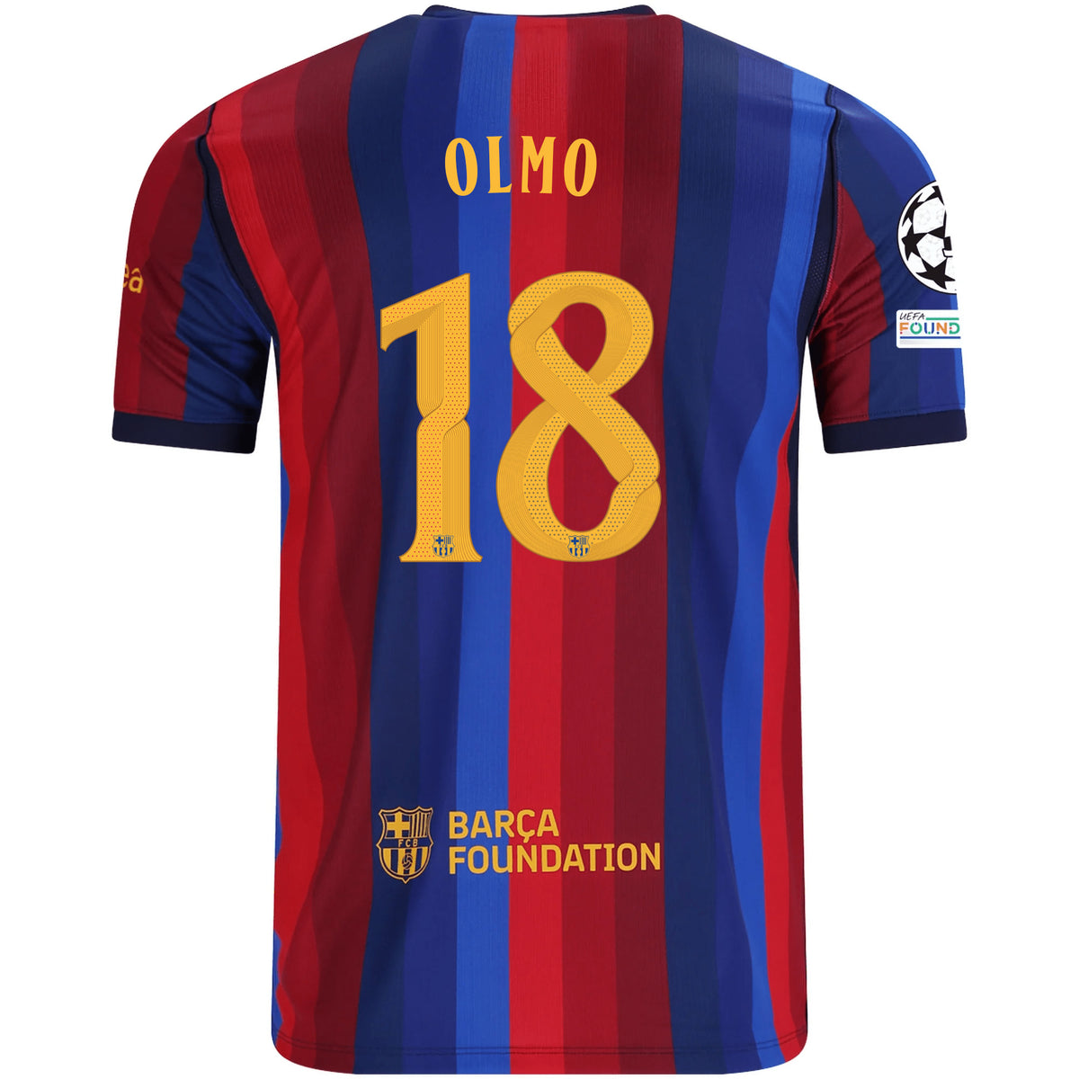 Nike Mens FC Barcelona Dani Olmo Home Jersey w/ Champions League Patches 26/27 (Deep Garnet/Blue Void)