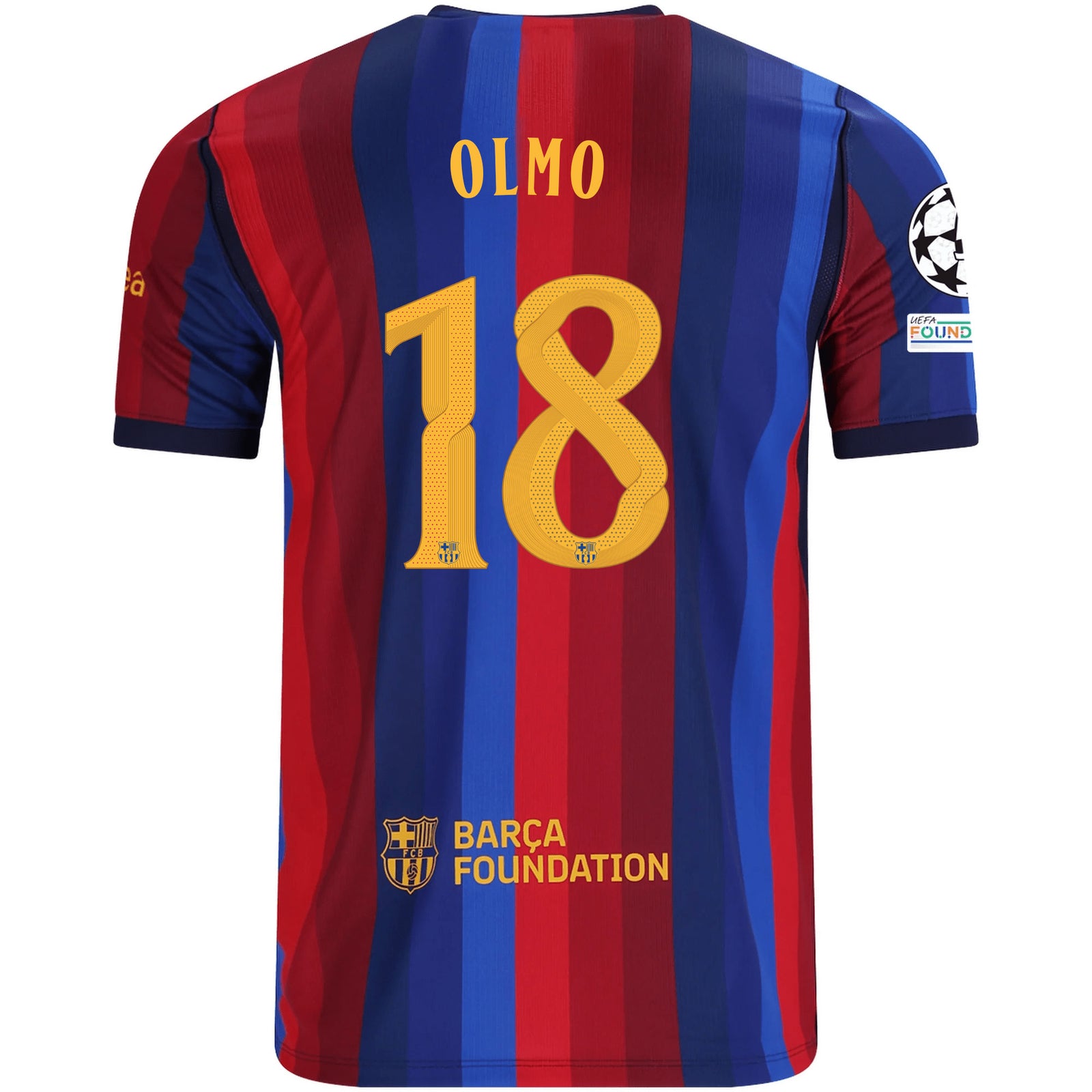Nike Mens FC Barcelona Dani Olmo Home Jersey w/ Champions League Patches 26/27 (Deep Garnet/Blue Void)