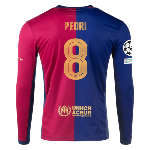 Nike Barcelona Home Pedri Long Sleeve Jersey w Champions League Patch Soccer Wearhouse