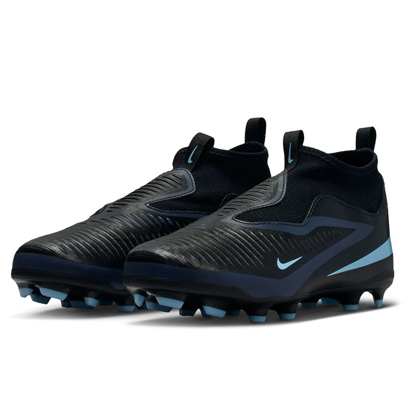 Nike Jr Phantom 6 High Academy FG/MG Soccer Cleats (Black/Ice Blue)