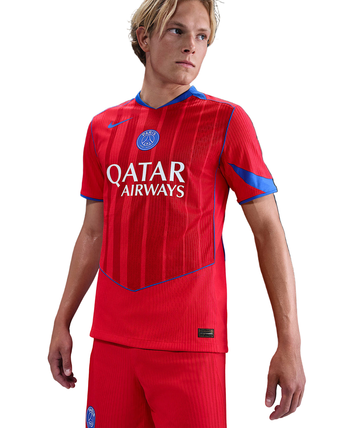Nike Men's Paris Saint-Germain Authentic Archaf Hakimi Third Jersey w/ Champions League Patches 25/26 (Sport Red/Hyper Royal)