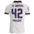 adidas Mens Bayern Munich Aleksandar Pavlović Away Jersey w/ Champions League Patches 26/27 (White)