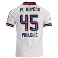 adidas Mens Bayern Munich Aleksandar Pavlović Away Jersey w/ Bundesliga Champion Patch 26/27 (White)