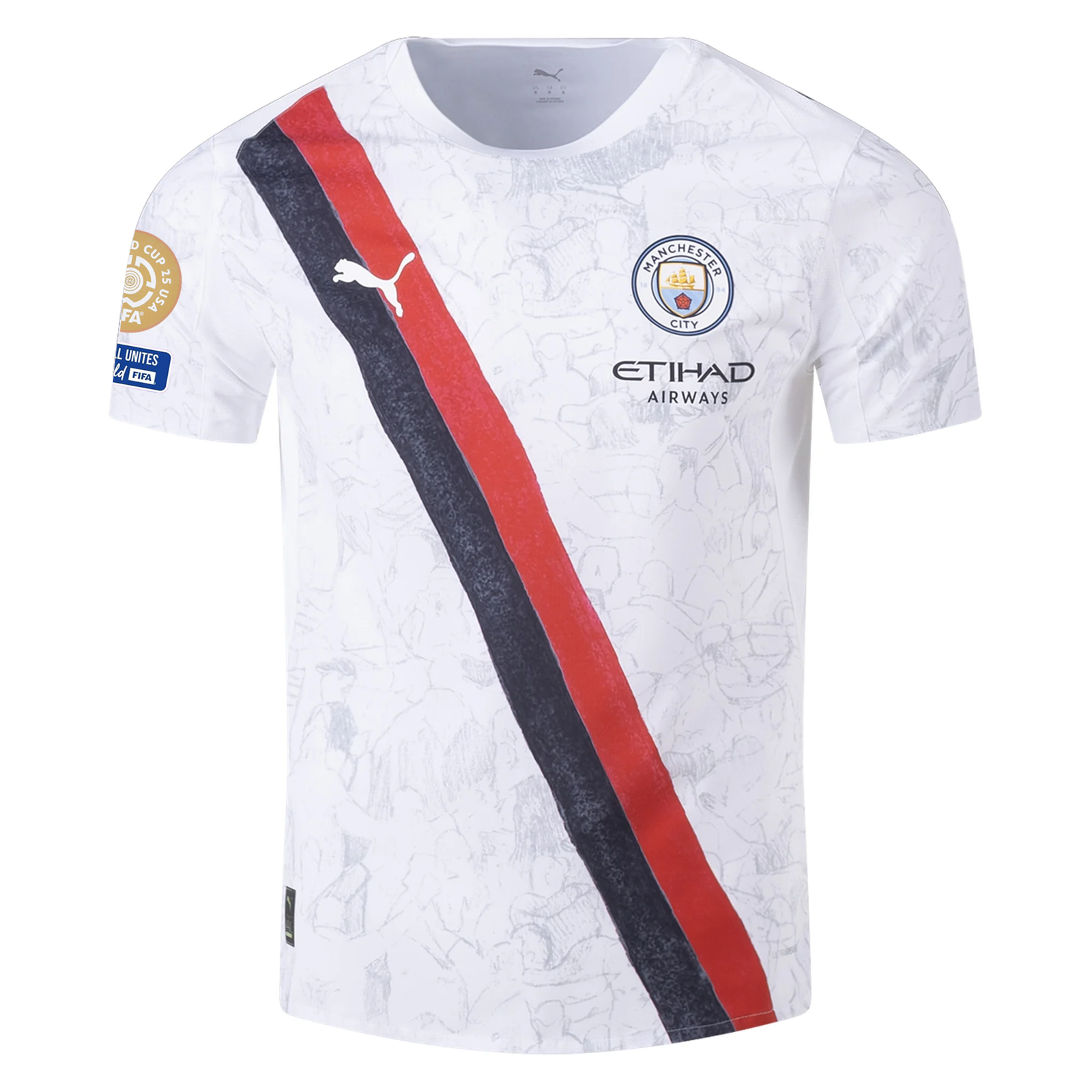 Puma Manchester City Authentic Kid Super Jersey w/ Club World Cup Patches 25/26 (Puma White/Puma Black)