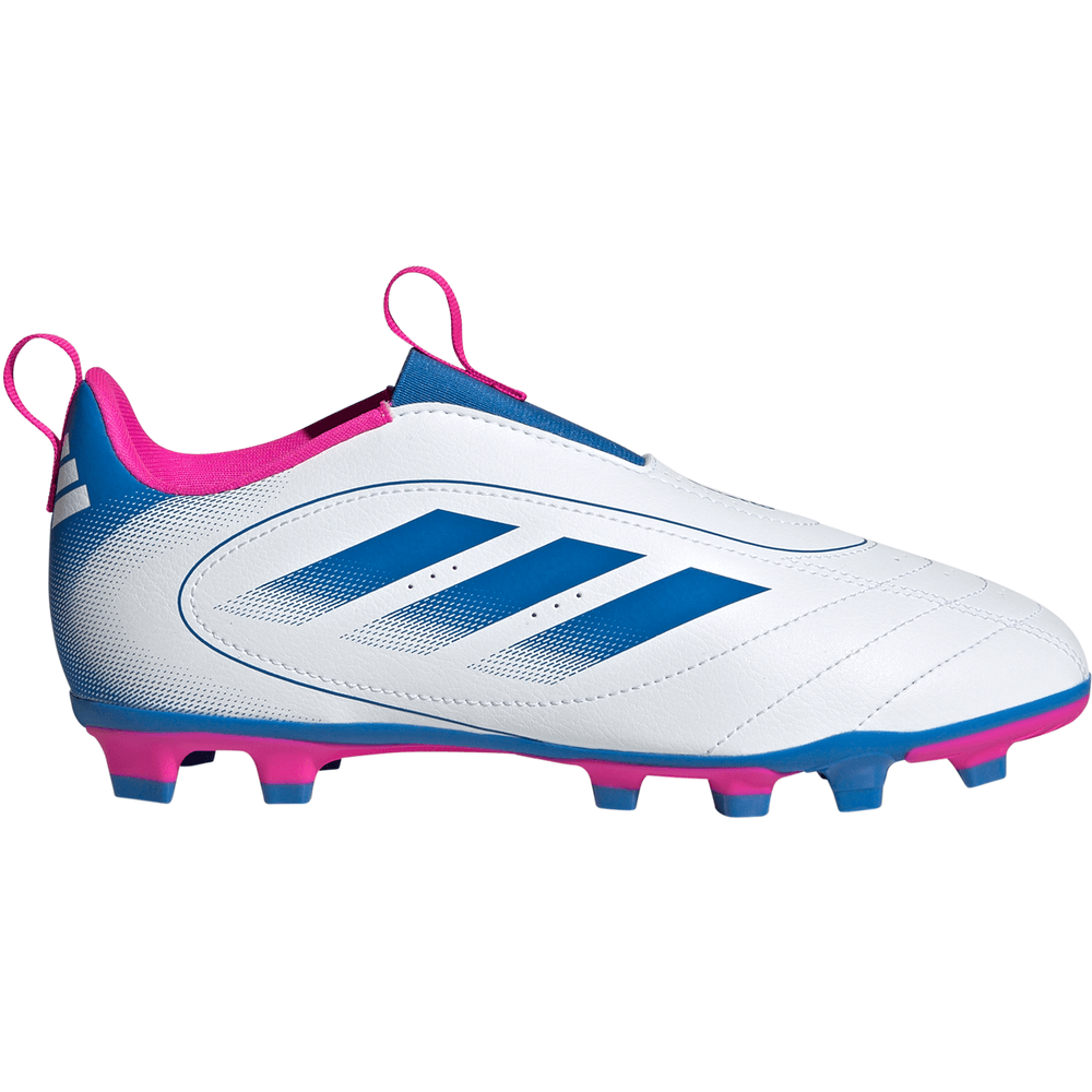 adidas Youth Jr. Goletto IX Laceless FG/MG Soccer Cleats (White/Bright Royal/Pink)