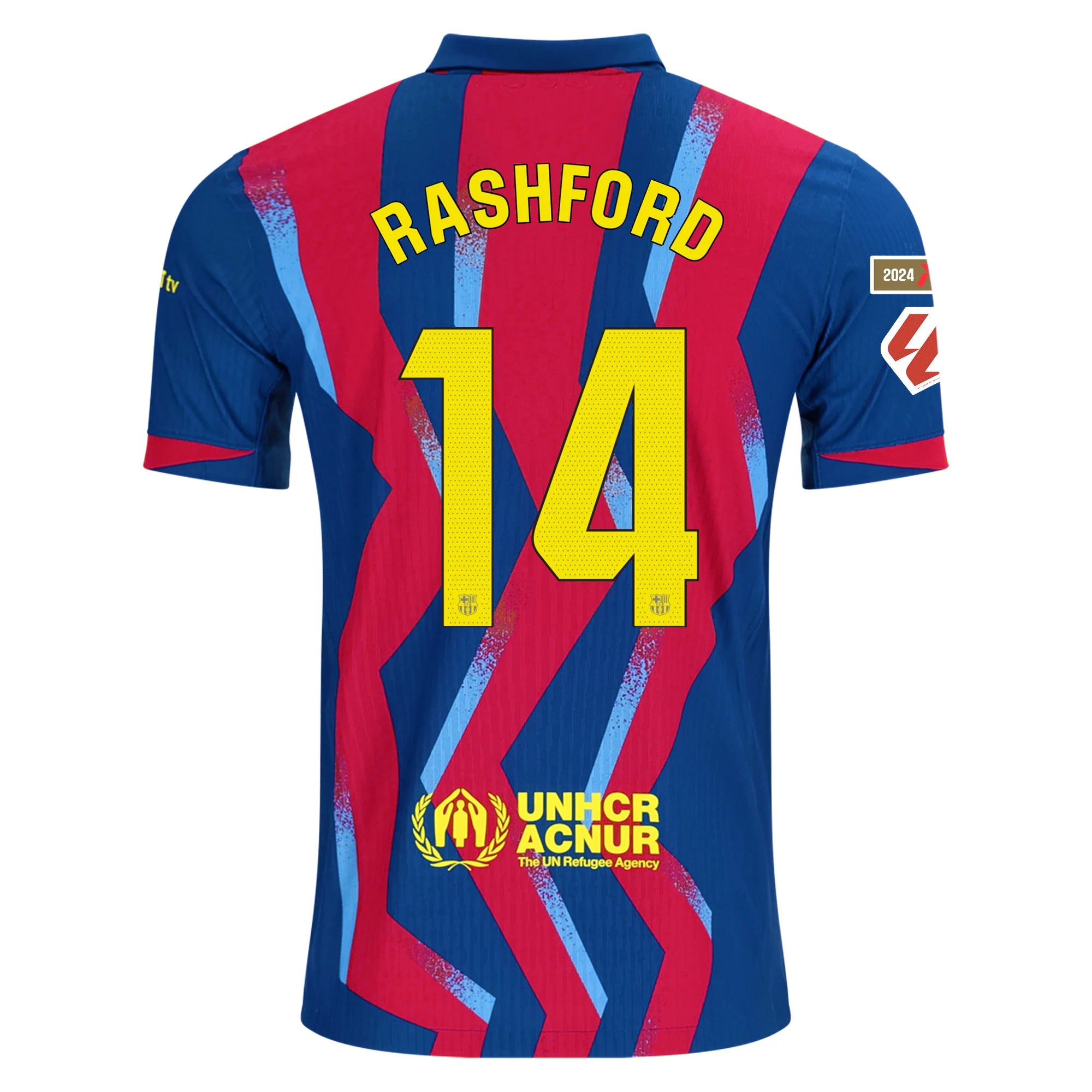 Nike Men's FC Barcelona Marcus Rashford 4th Authentic Jersey 25/26 w/ La Liga Patches (Blue/Red/Yellow)