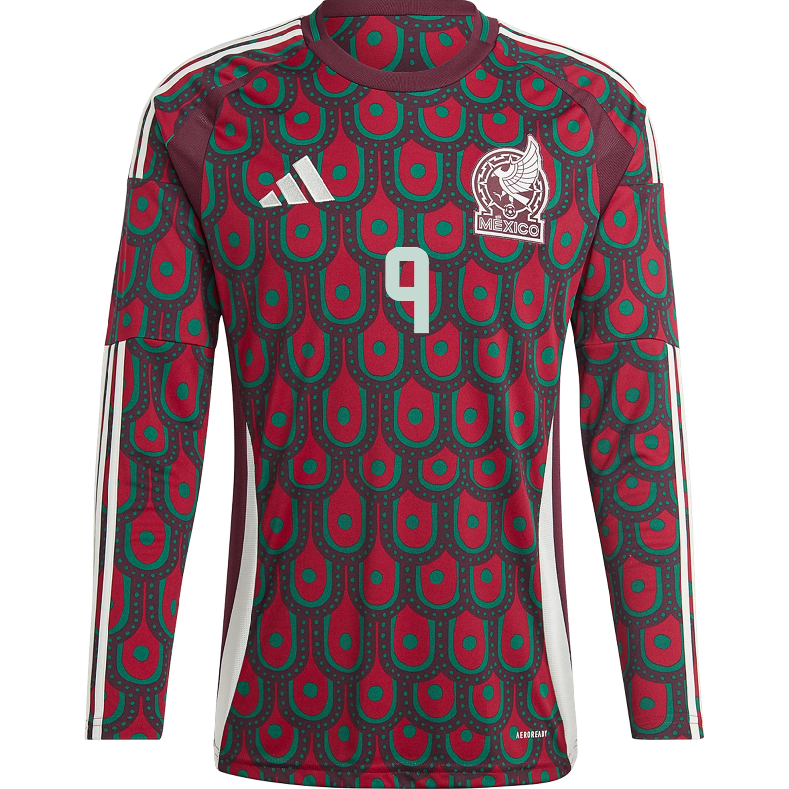 adidas Mens Mexico Raúl Jiménez Home Long Sleeve Jersey 24/25 (Multicolor)