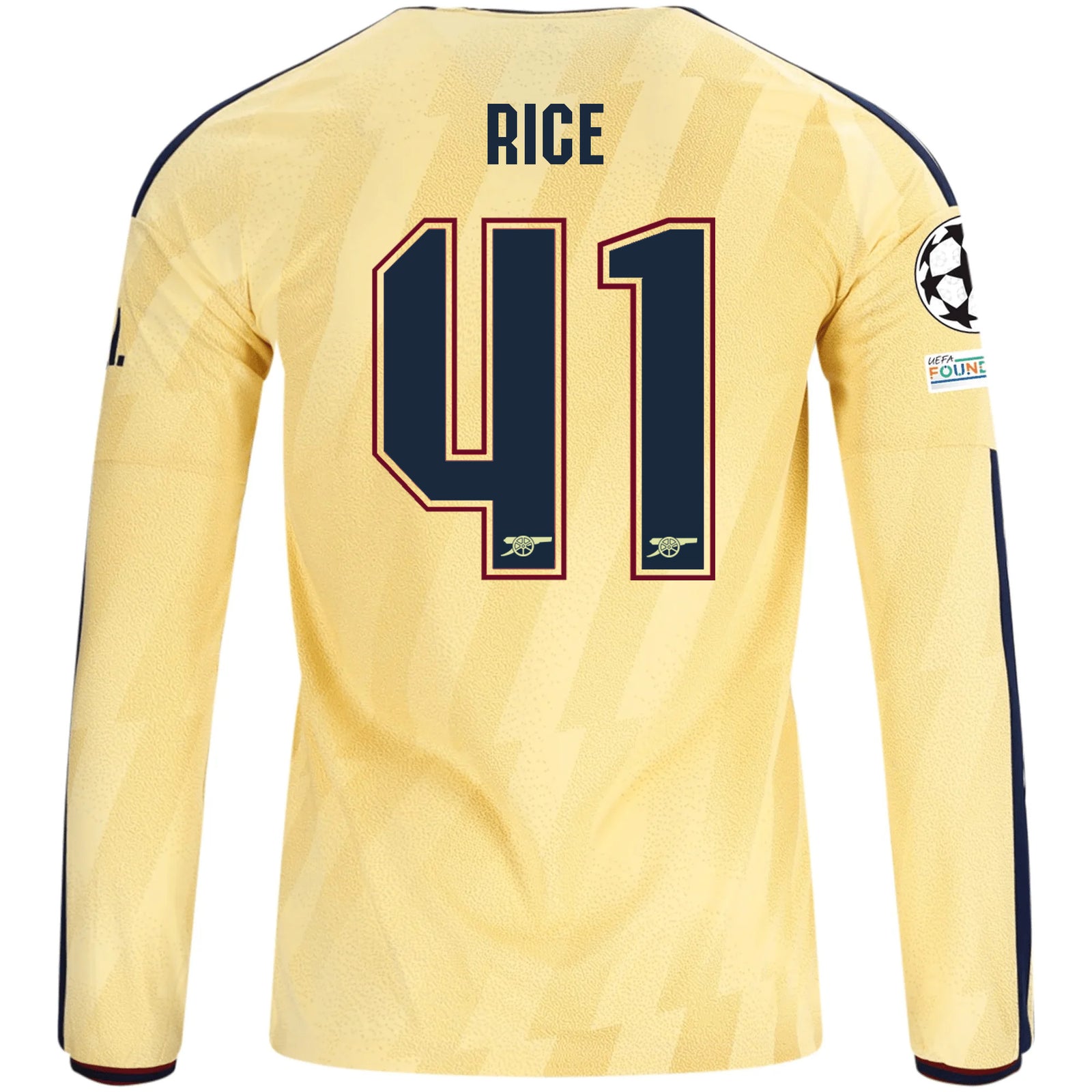 adidas Mens Arsenal Declan Rice Long Sleeve Third Jersey w/ Champions League Patches 26/27 (Yellow)