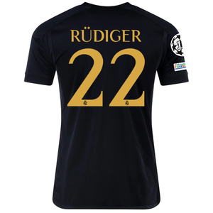 adidas Real Madrid Antonio Rudiger Third Jersey w/ Champions League + Club World Cup Patch 23/24 (Core Black)