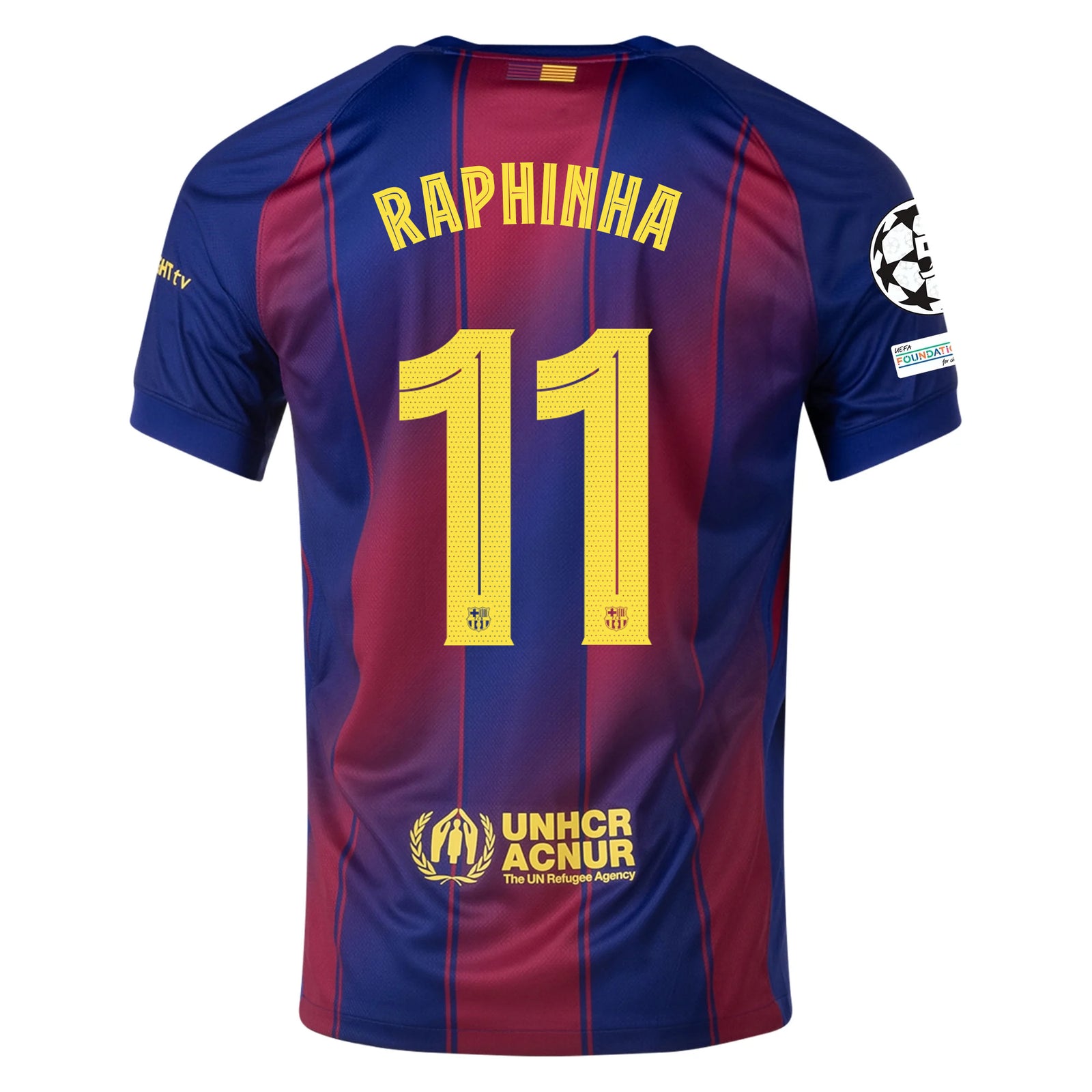 Nike Raphinha FC Barcelona Home Jersey 25/26 w/ Champions League Patches (Deep Royal Blue/Midwest Gold)