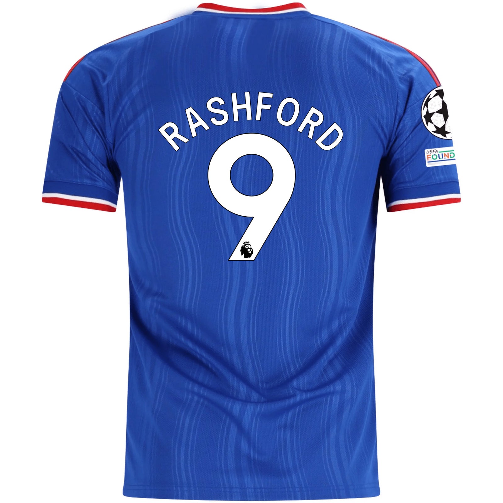 adidas Mens Manchester United Marcus Rashford Away Jersey w/ Champions League Patches 26/27 (Blue)