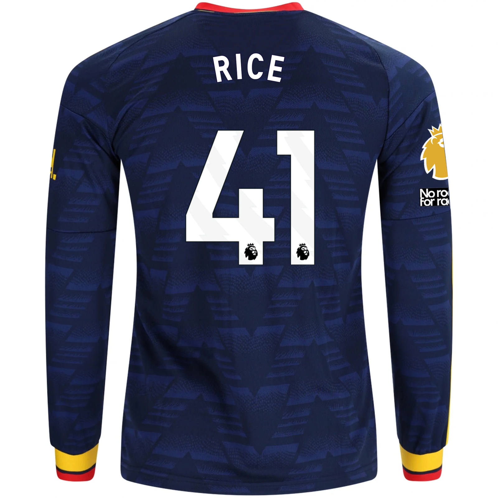 adidas Mens Arsenal Declan Rice Long Sleeve Away Jersey w/ EPL + No Room For Racism Patches 26/27 (Navy/Yelllow)