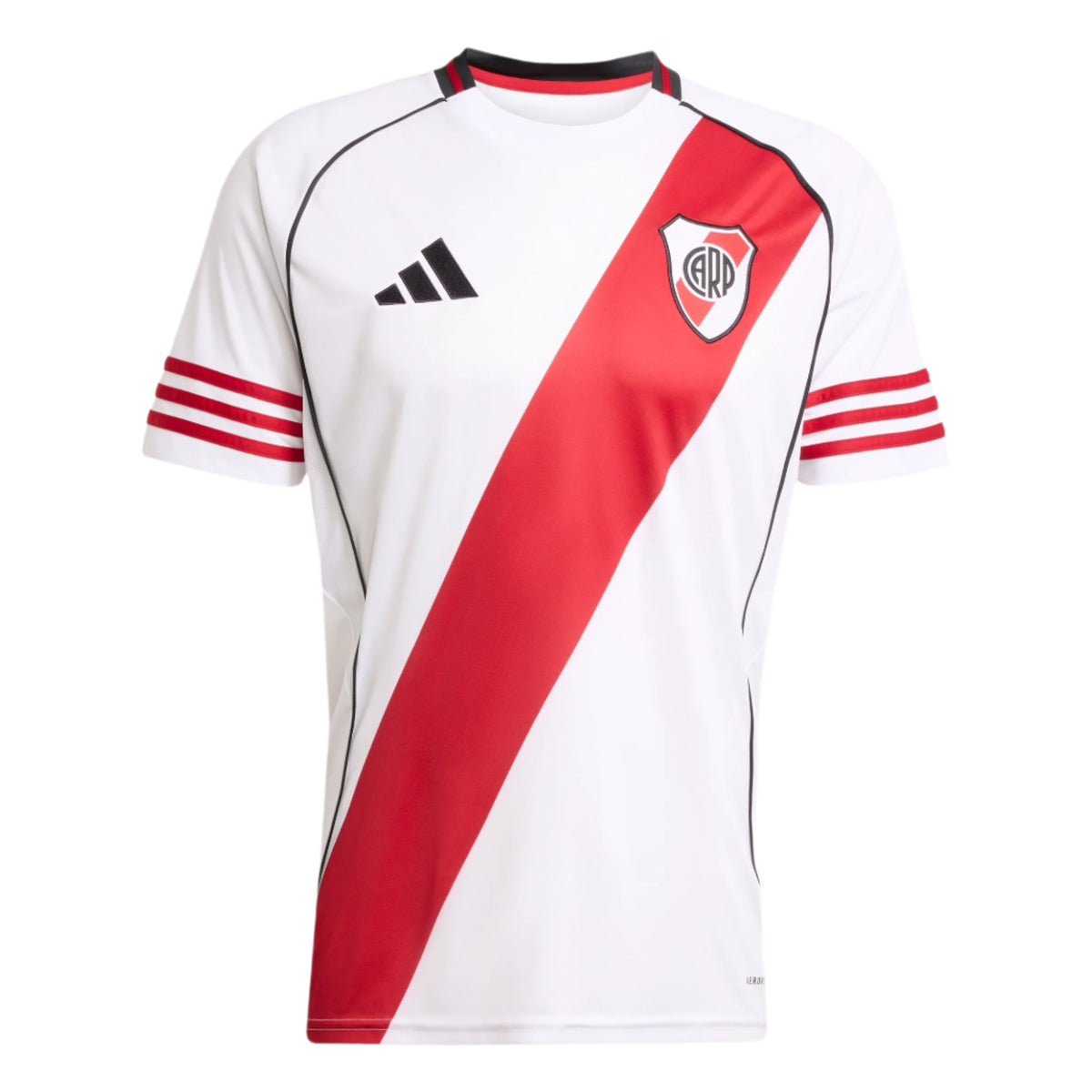White and red sports jersey with Adidas logo on a light gray background