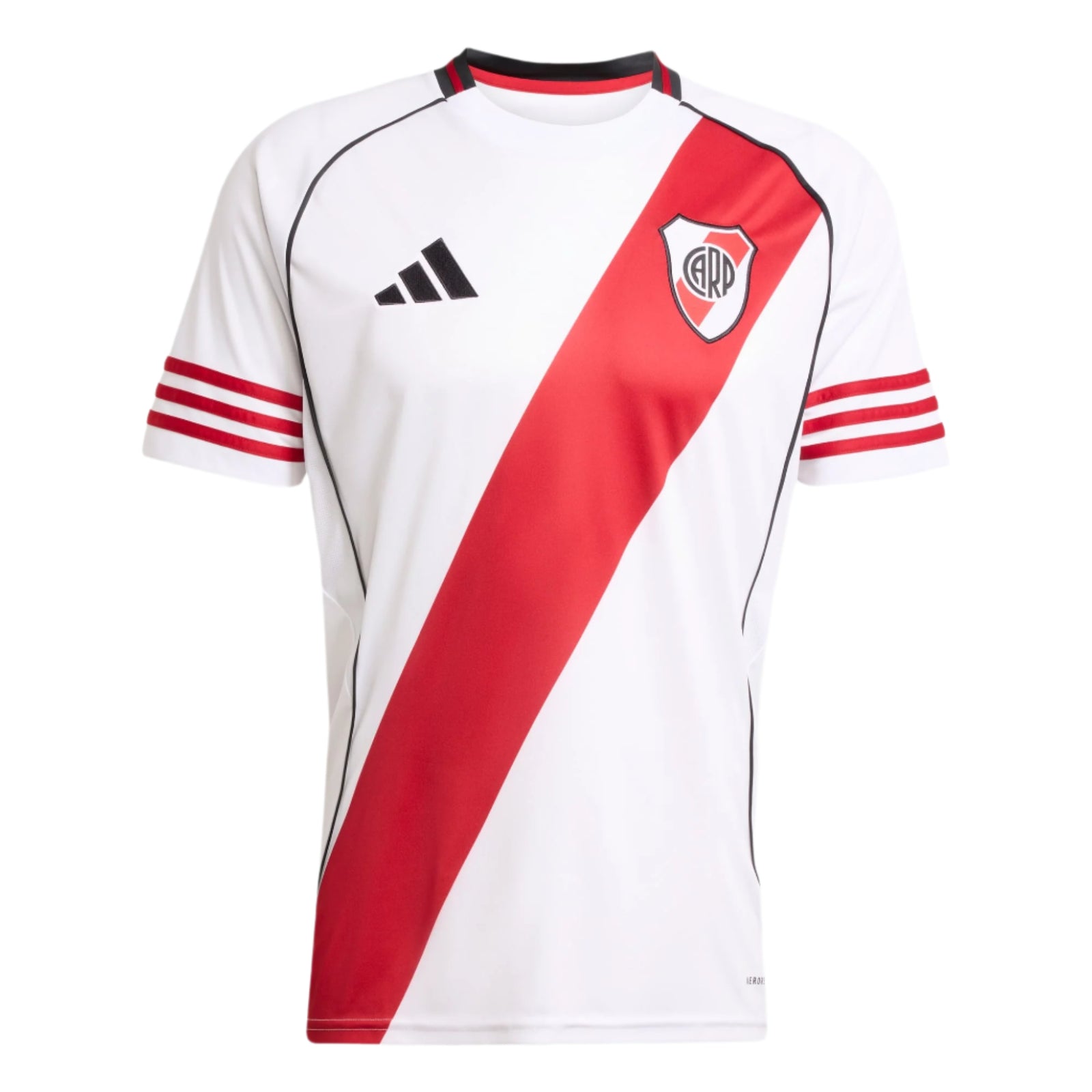 White and red sports jersey with Adidas logo on a light gray background