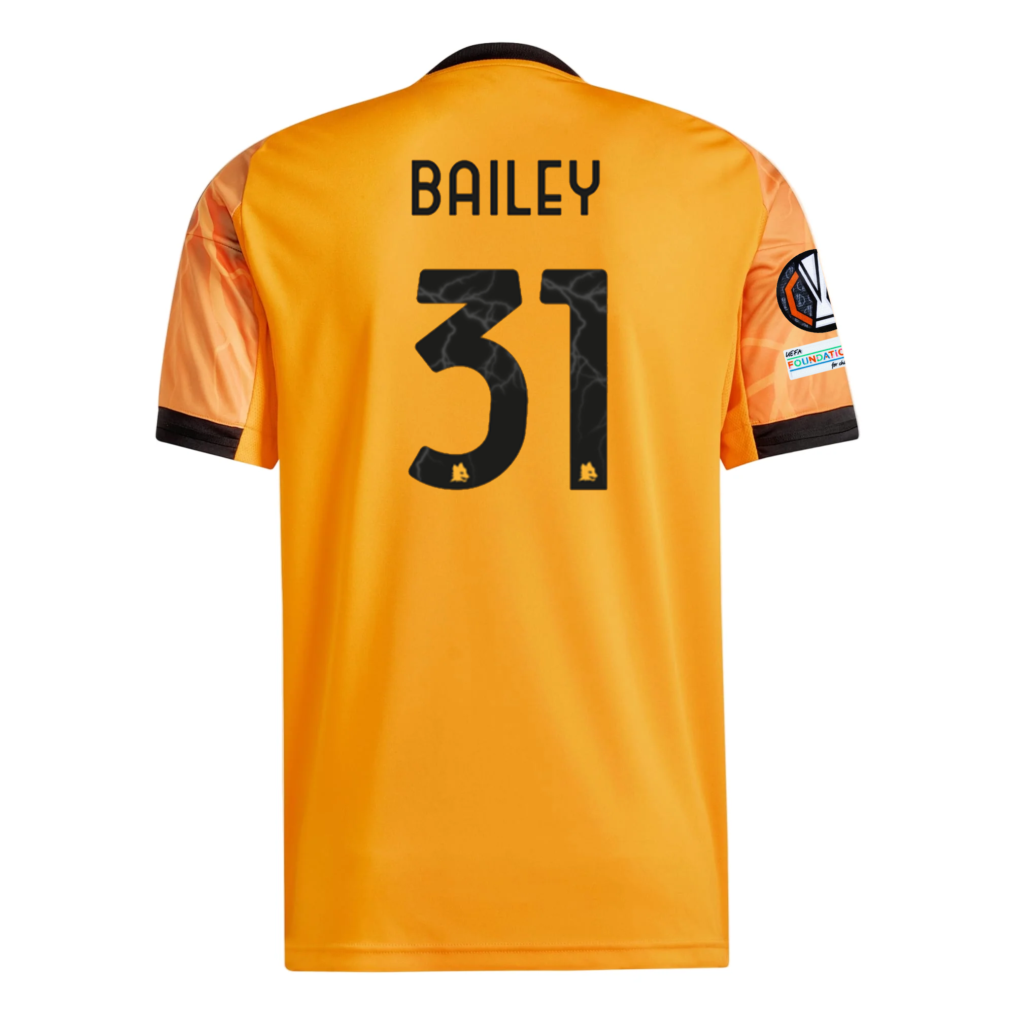 adidas Roma Leon Bailey Away Jersey w/ Europa League Patches 25/26 (Orange/Black)