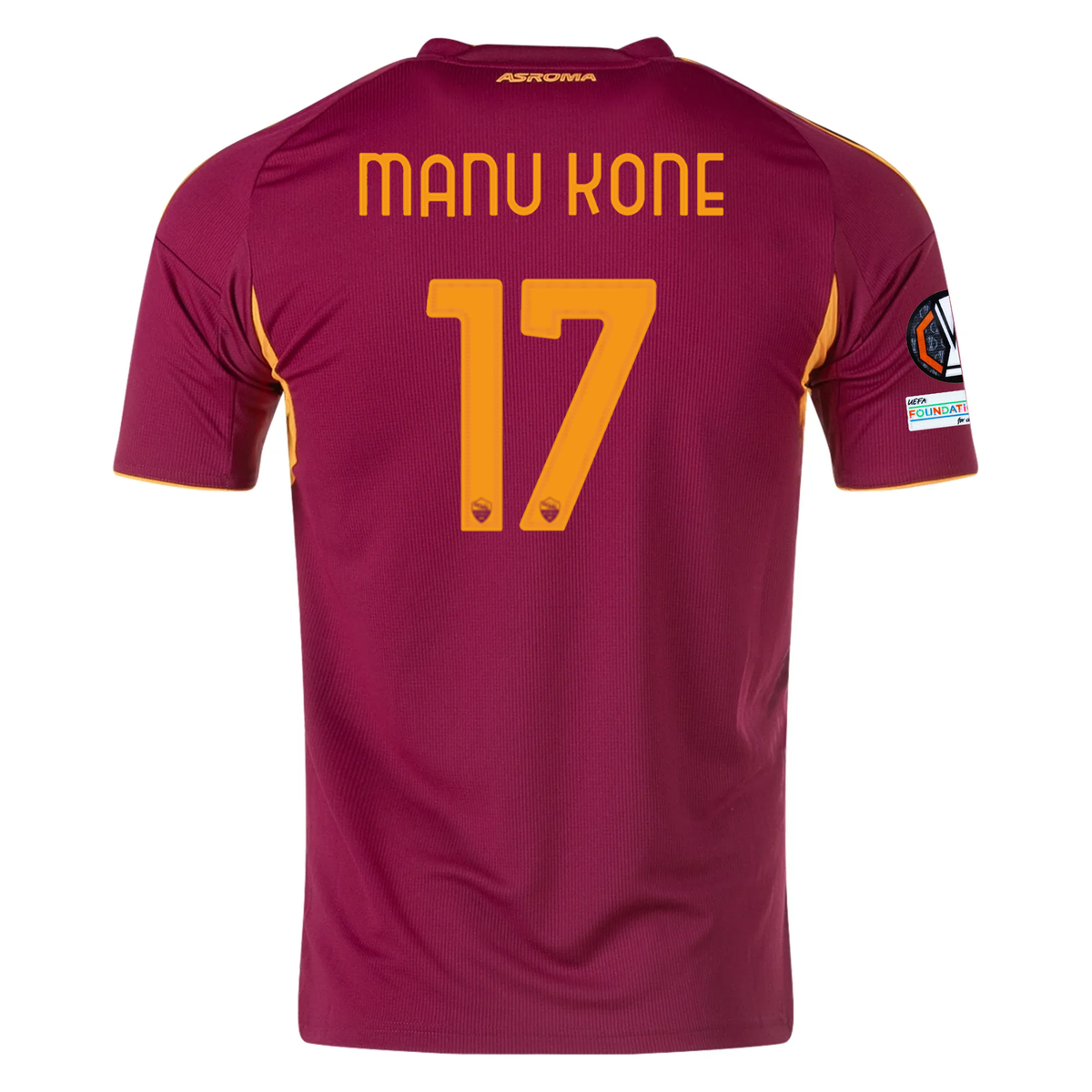 adidas Men&#39;s Roma Manu Kone Home Jersey w/ Europa League Patches 25/26 (Burgundy)