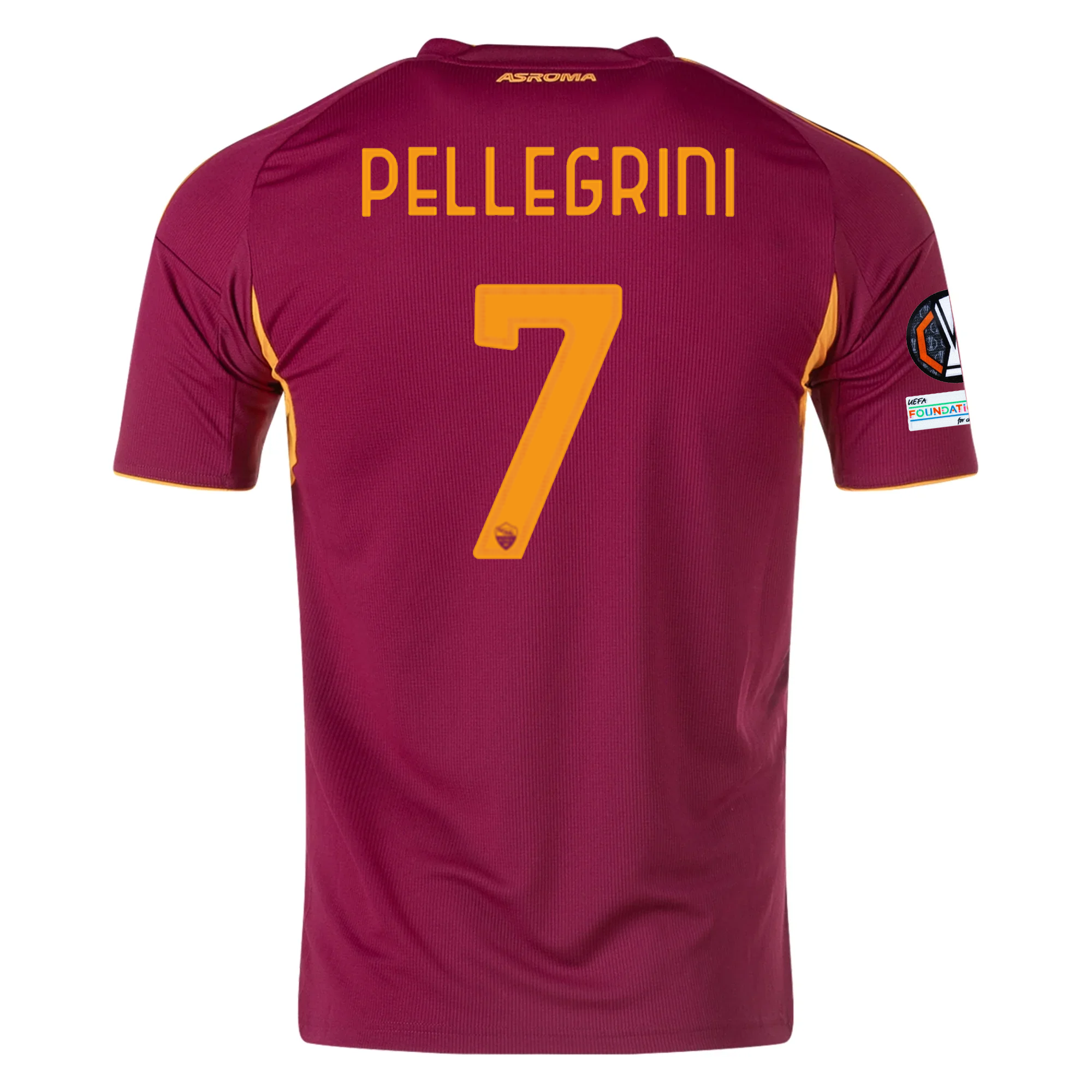 adidas Men's Roma Lorenzo Pellegrini Home Jersey w/ Europa League Patches 25/26 (Burgundy)