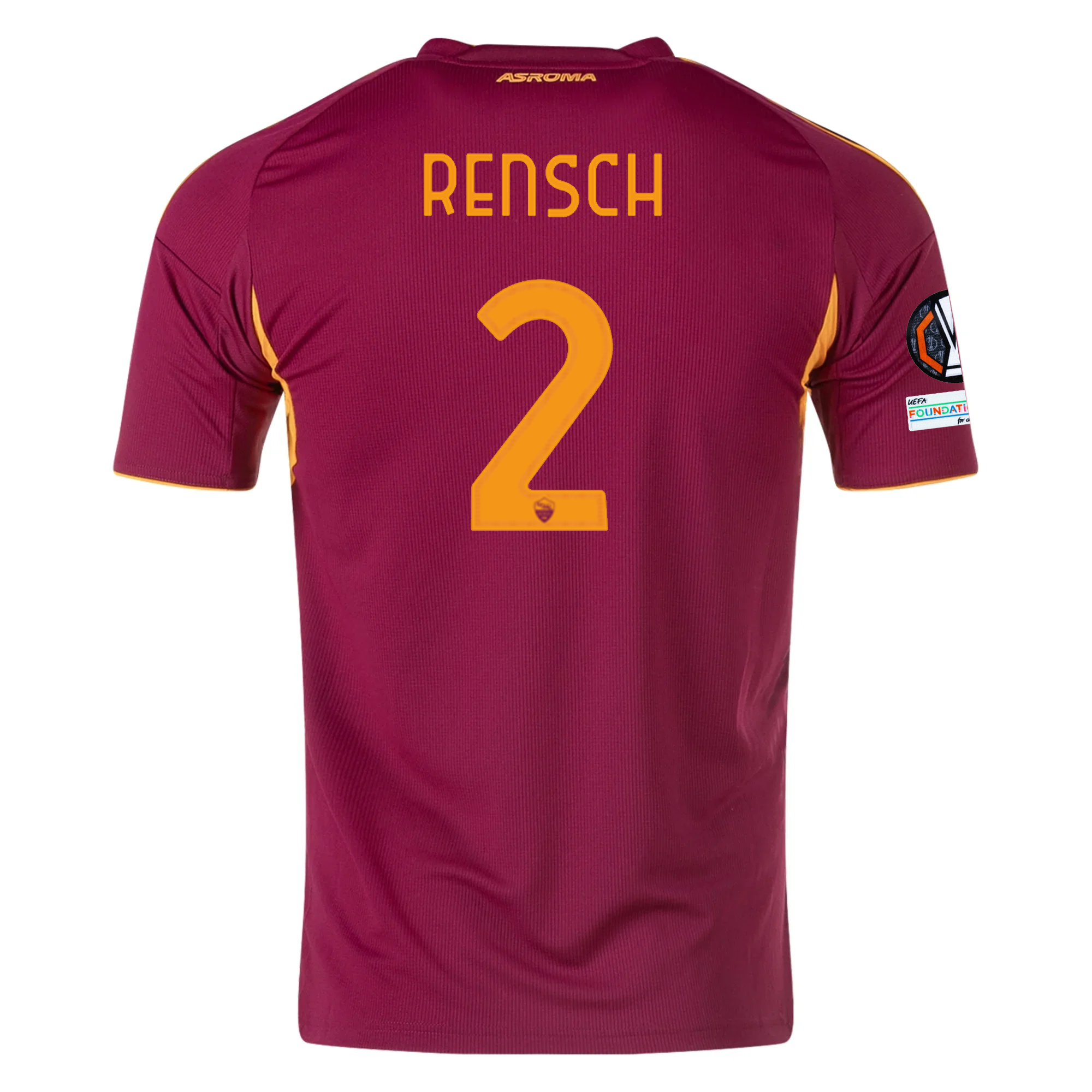 adidas Men's Roma Devyne Rensch Home Jersey w/ Europa League Patches 25/26 (Burgundy)