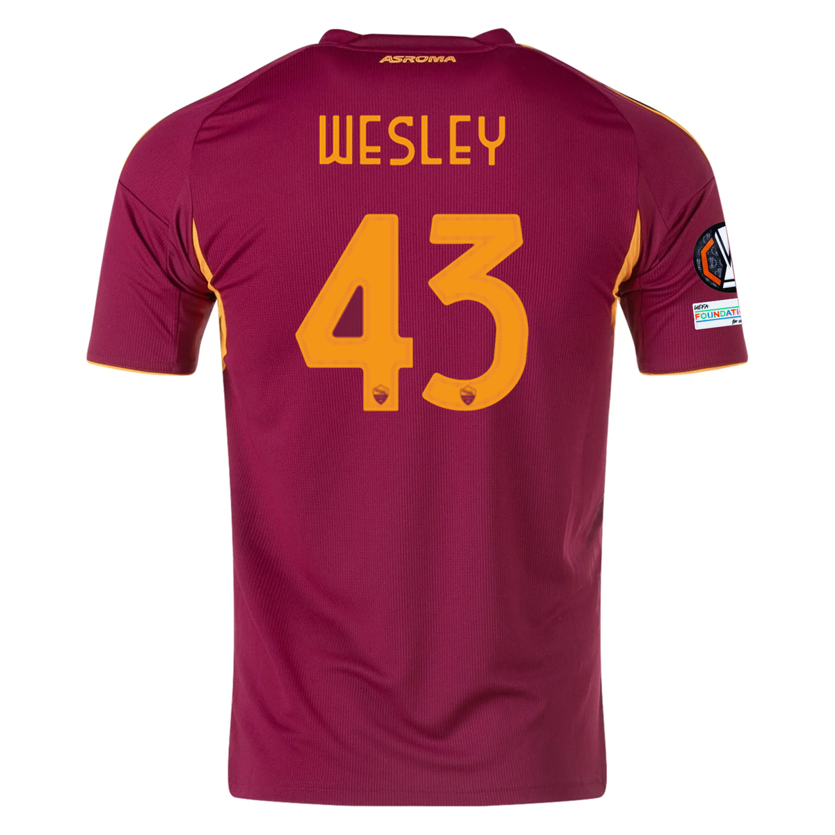adidas Men&#39;s Roma Wesley França Home Jersey w/ Europa League Patches 25/26 (Burgundy)