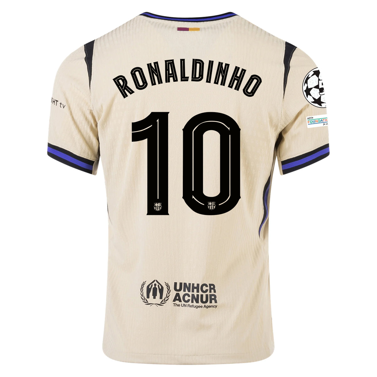 Nike Ronaldinho Men's FC Barcelona Authentic Away Jersey w/ Champions League Patches (Team Gold/Persian Violet/Black)
