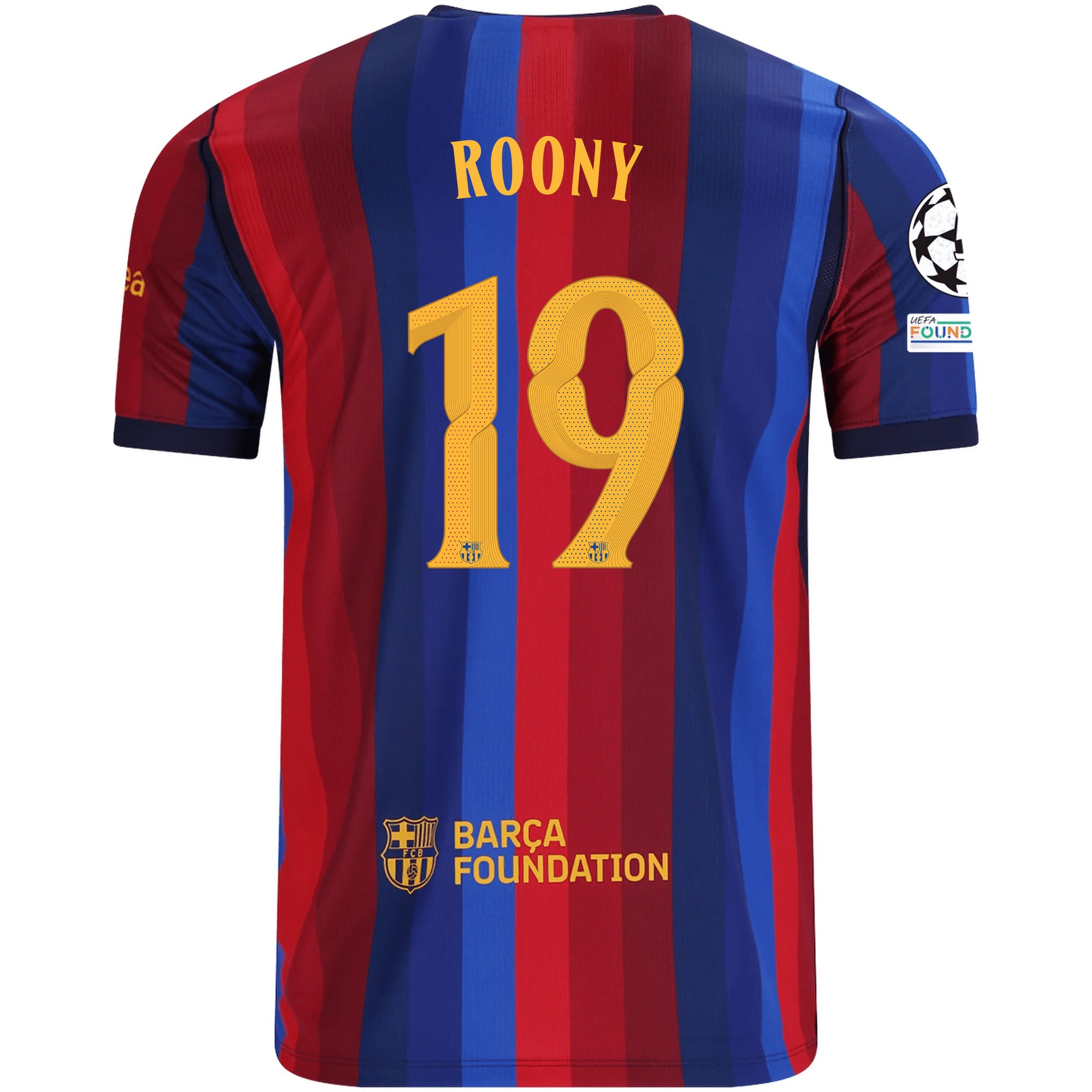 Nike Mens FC Barcelona Roony Bardghji Home Jersey w/ Champions League Patches 26/27 (Deep Garnet/Blue Void)