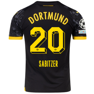 Puma Borussia Dortmund Marcel Sabitzer Away Jersey w/ Champions League Patches 23/24 (Puma Black/Cyber Yellow)