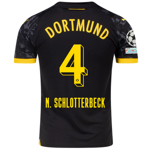 Puma Borussia Dortmund Nico Schlotterbeck Away Jersey w/ Champions League Patches 23/24 (Puma Black/Cyber Yellow)