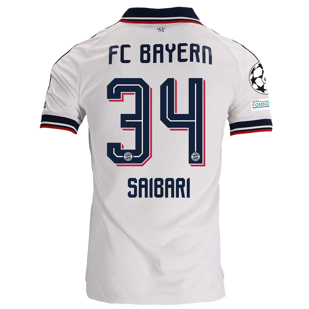 adidas Mens Bayern Munich Ismael Saibari Away Jersey w/ Champions League Patches 26/27 (White)