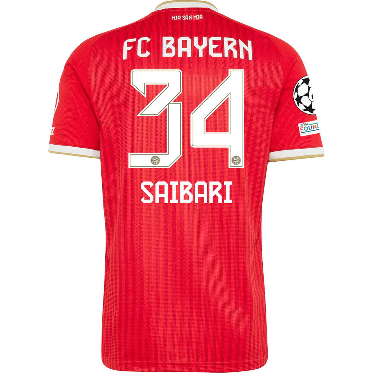 adidas Mens Bayern Munich Ismael Saibari Home Jersey w/ Champions League Patches 26/27 (Red)