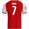 adidas Mens Arsenal Bukayo Saka Home Jersey w/ Champions League Patches 26/27 (Red)