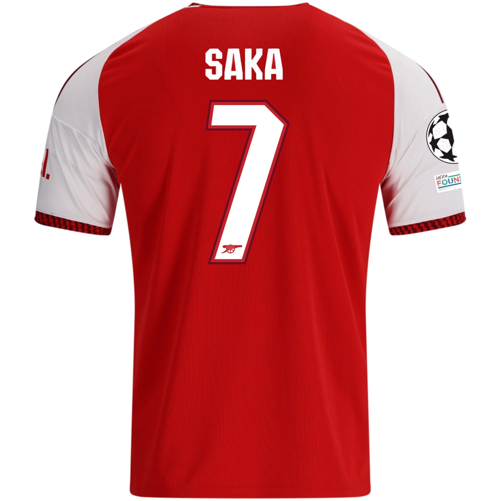 adidas Mens Arsenal Bukayo Saka Home Jersey w/ Champions League Patches 26/27 (Red)