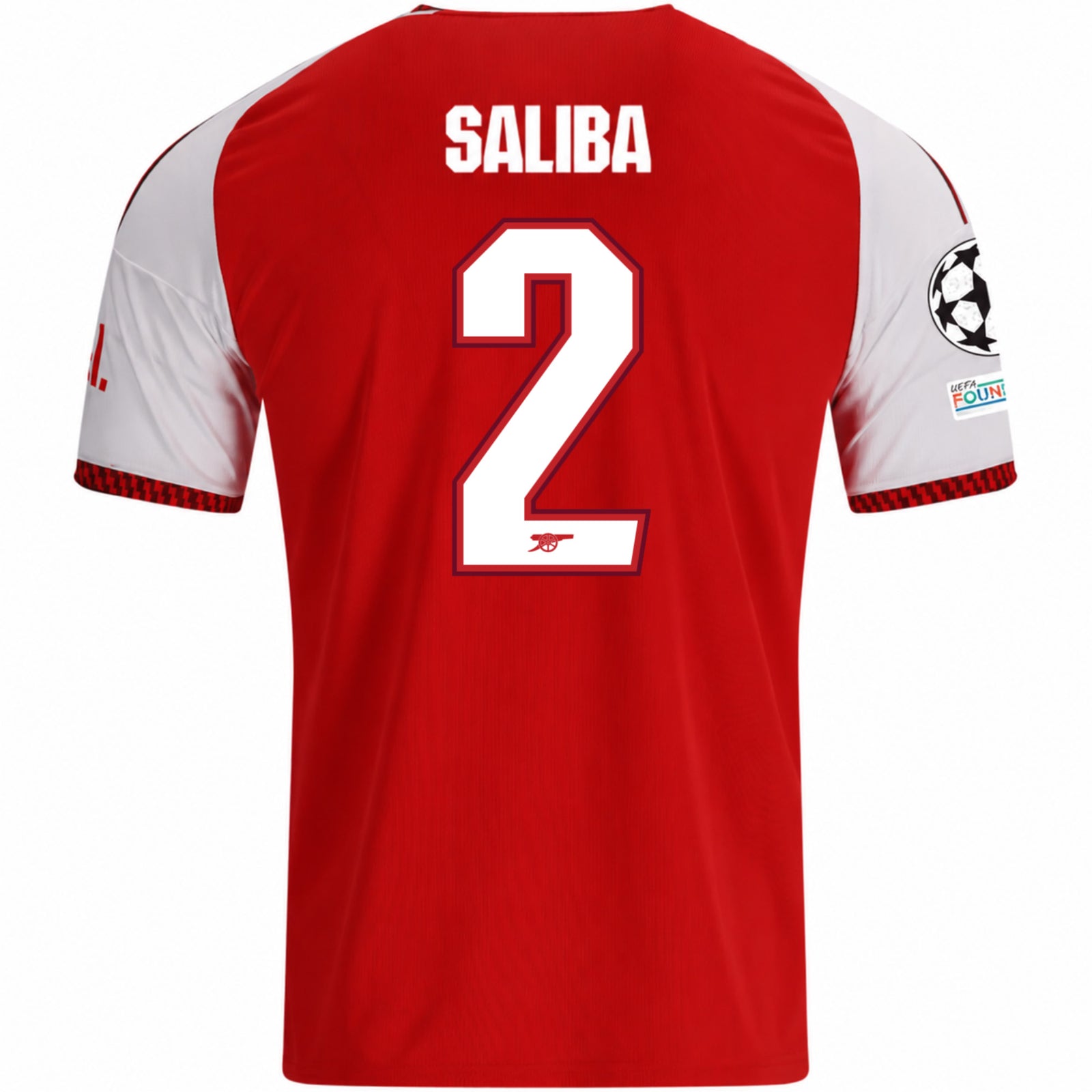 adidas Mens Arsenal William Saliba Home Jersey w/ Champions League Patches 26/27 (Red)