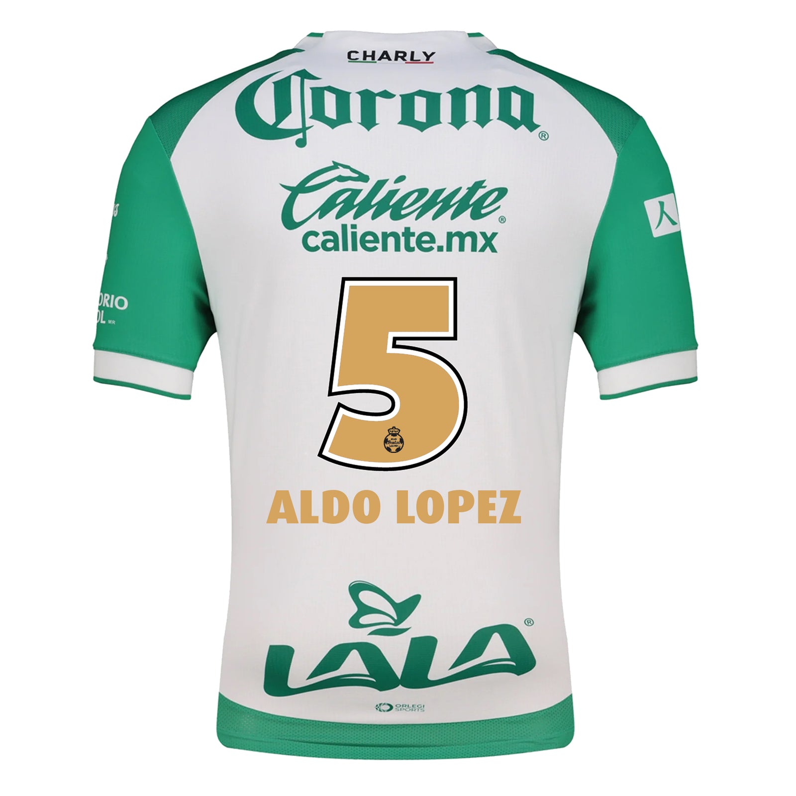 Charly Aldo Lopez Men's Santos Laguna Home Jersey 25/26 w/ BBVA MX Patches (Green/White)