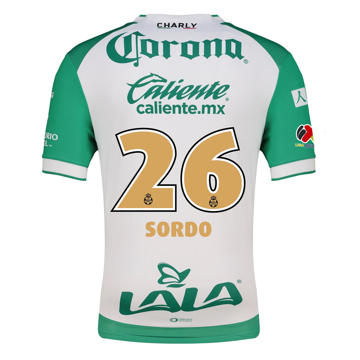 Charly Ramiro Sordo Men&#39;s Santos Laguna Home Jersey 25/26 w/ BBVA MX Patches (Green/White)