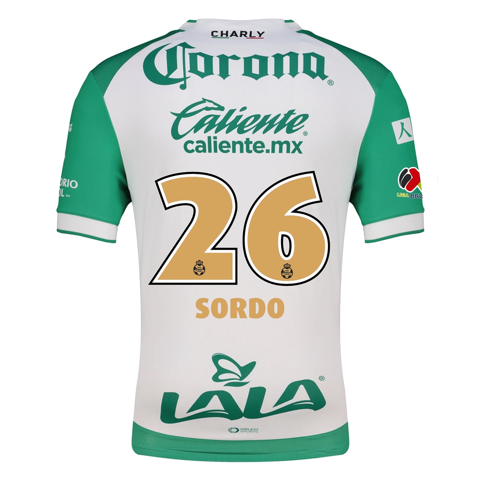Charly Ramiro Sordo Men's Santos Laguna Home Jersey 25/26 w/ BBVA MX Patches (Green/White)