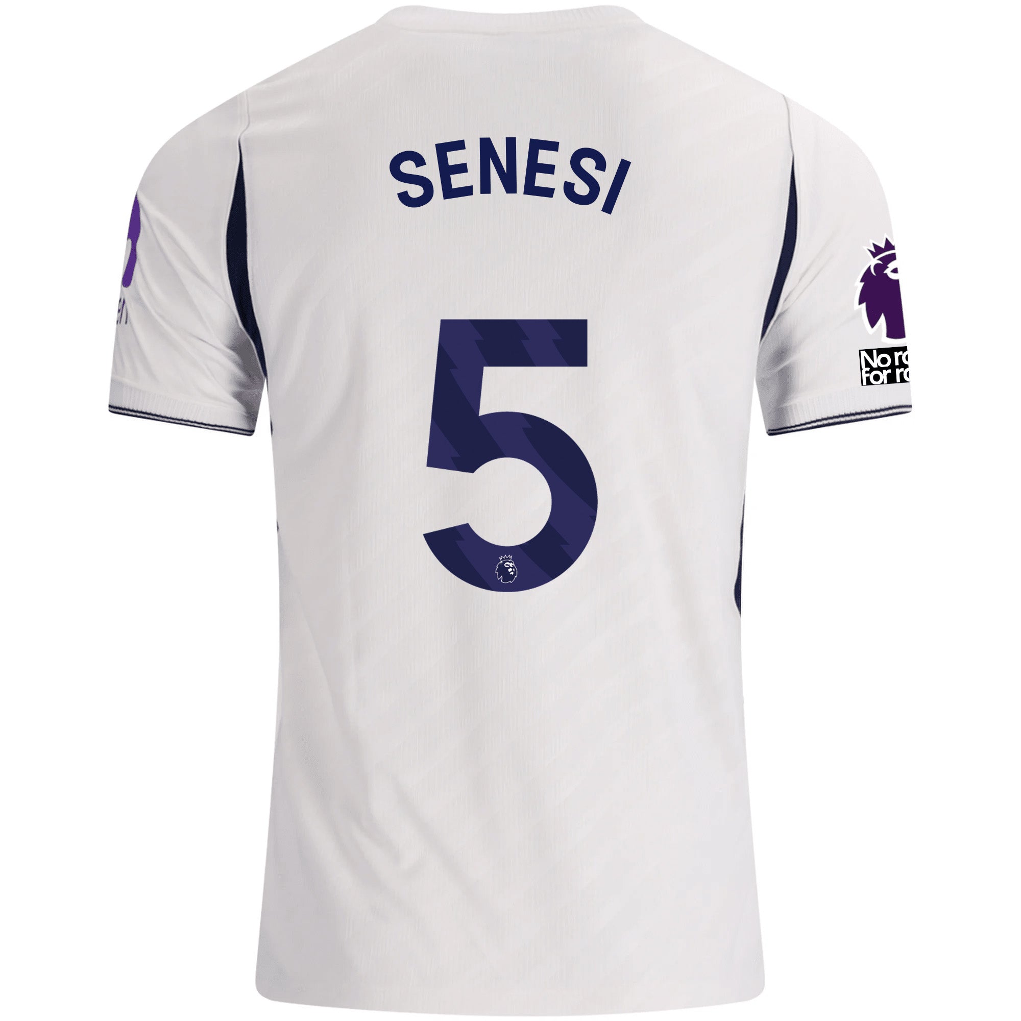 Nike Mens Tottenham Hotspur Marcos Senesi Home Jersey w/ EPL + No Room For Racism 26/27 (White)