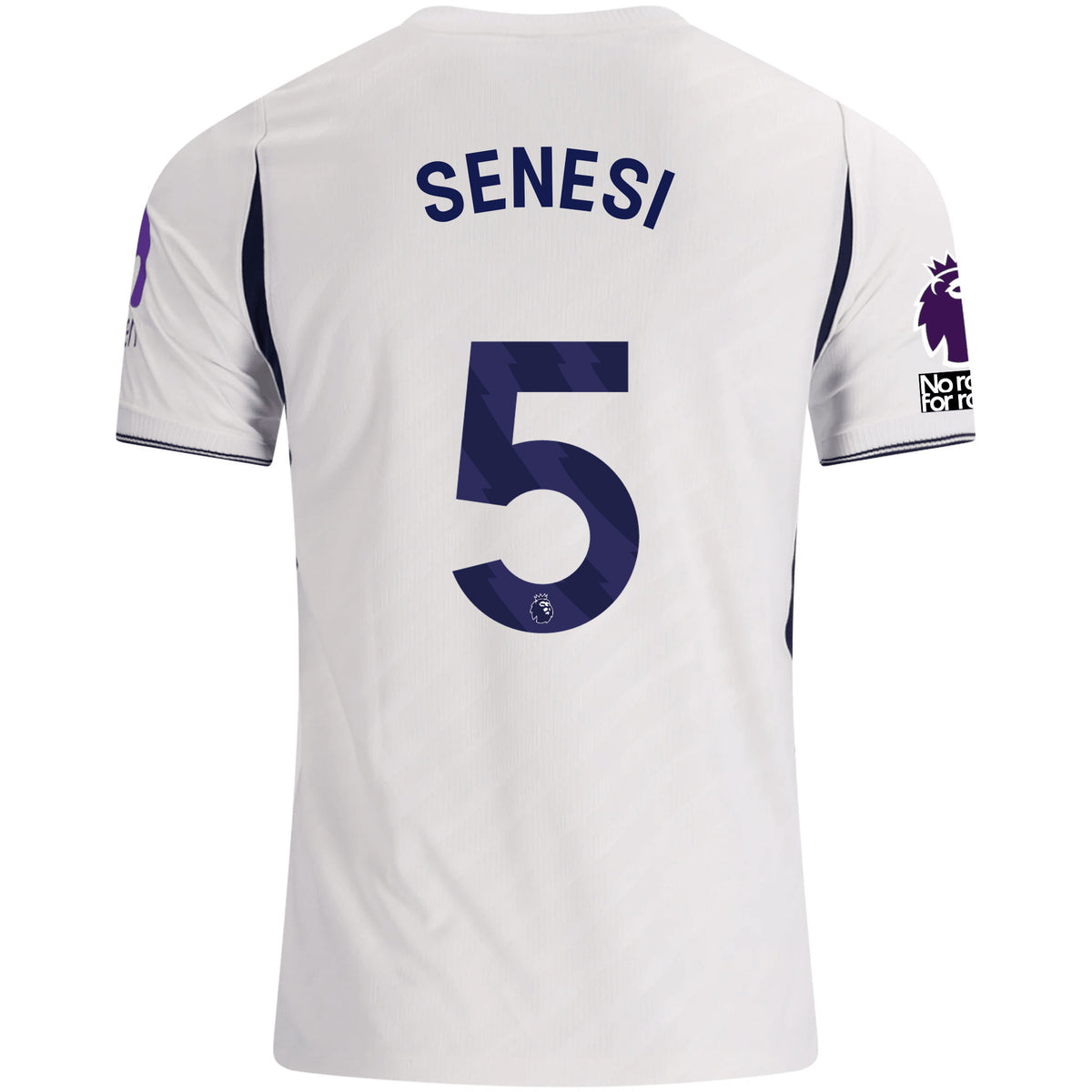 Nike Mens Tottenham Hotspur Marcos Senesi Away Jersey w/ EPL + No Room For Racism Patches 26/27 (Obsidan/White)
