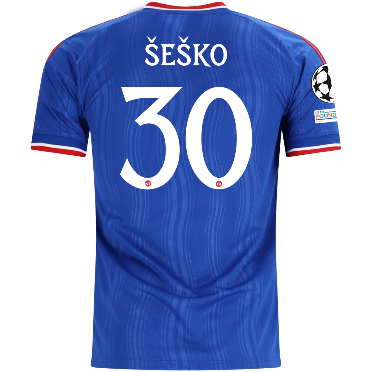 adidas Mens Manchester United Benjamin Šeško Away Jersey w/ Champions League Patches 26/27 (Blue)