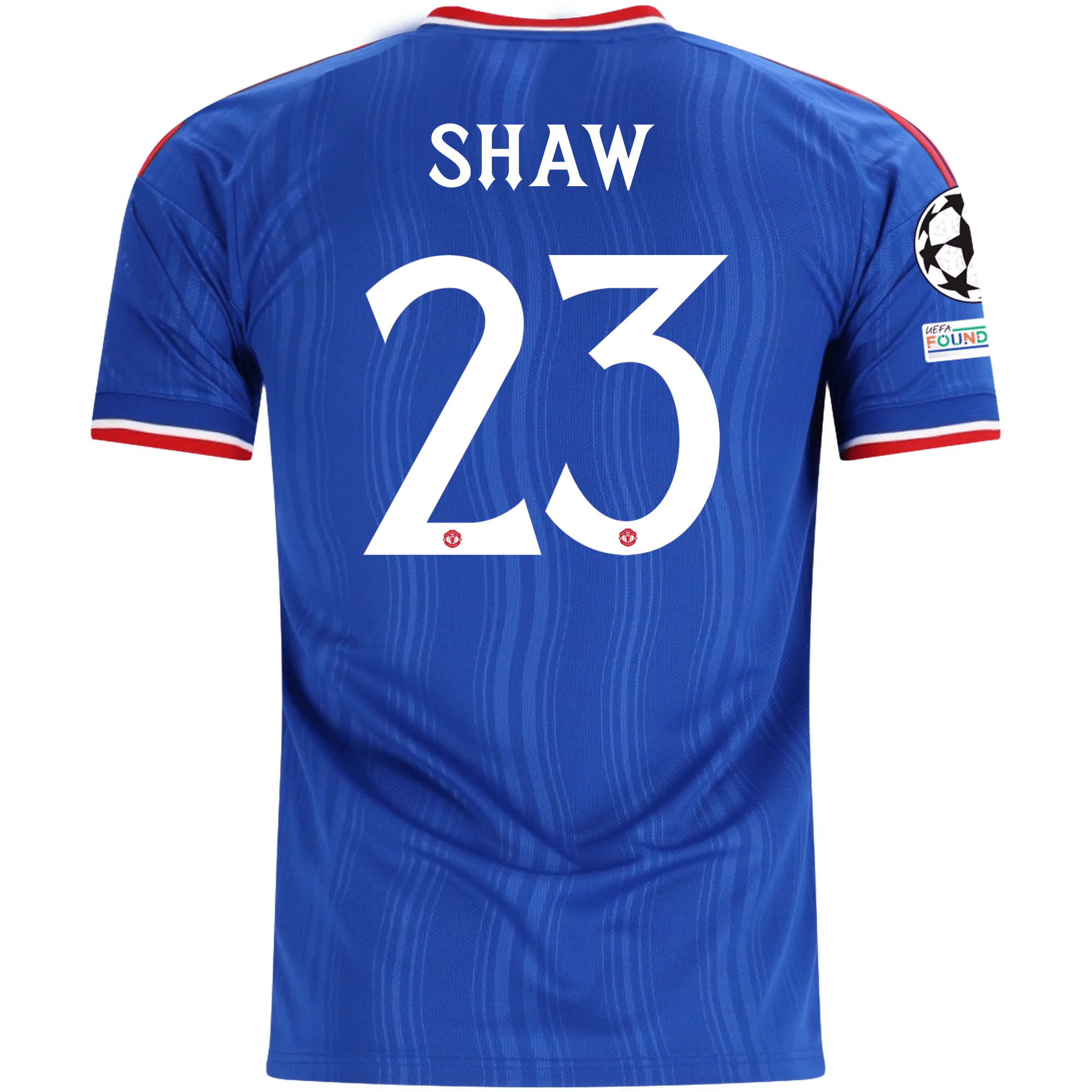 adidas Mens Manchester United Luke Shaw Away Jersey w/ Champions League Patches 26/27 (Blue)