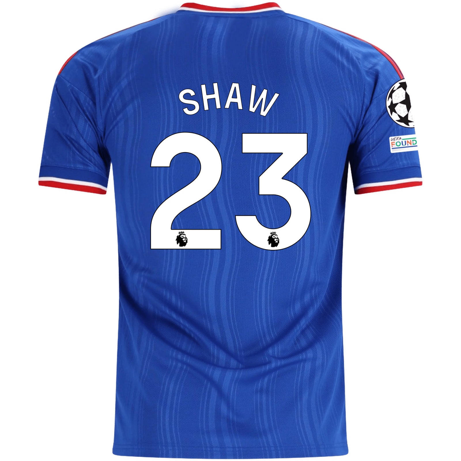 adidas Mens Manchester United Luke Shaw Away Jersey w/ Champions League Patches 26/27 (Blue)