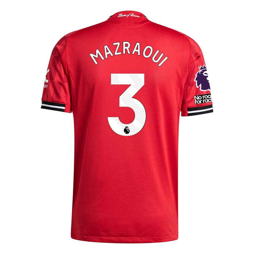 adidas Mazraoui Men's Manchester United Authentic Home Jersey 25/26 w/ NRFR + EPL Patch (Red)