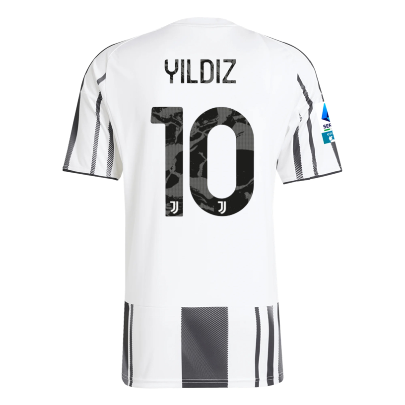 adidas Men&#39;s Juventus Yildiz Home Jersey w/ Serie A Patch 25/26 (White/Black/Pink)