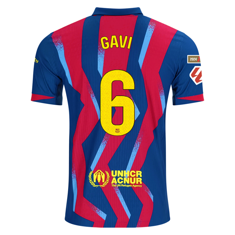 Nike Men's FC Barcelona Gavi 4th Authentic Jersey 25/26 w/ La Liga Patches (Blue/Red/Yellow)