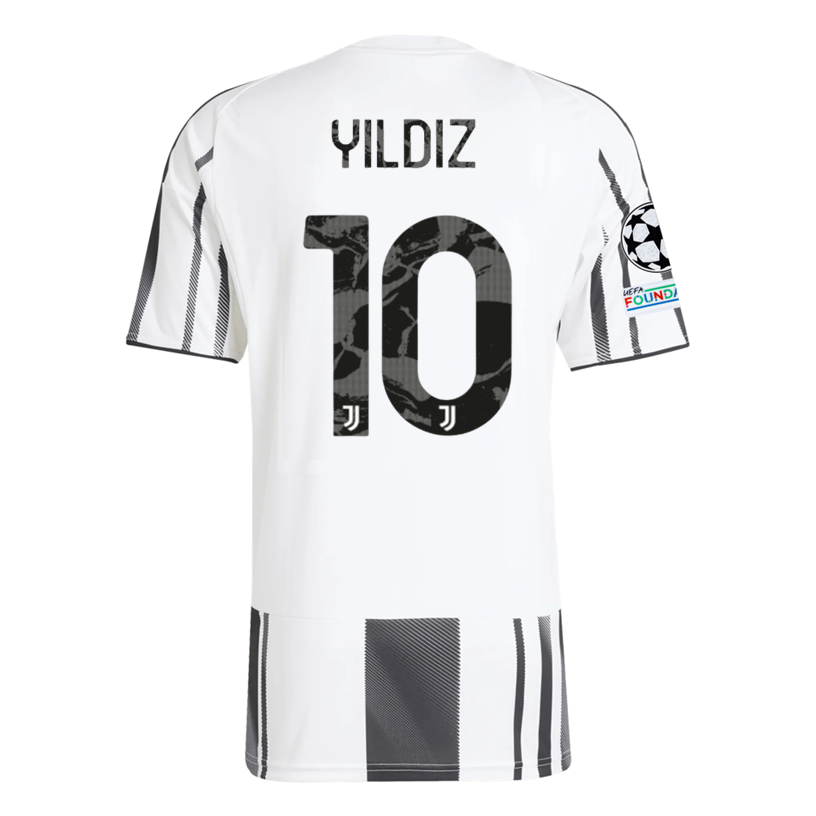 adidas Juventus Yildiz  Home Jersey w/ Champions League Patches 25/26 (White/Black/Pink)