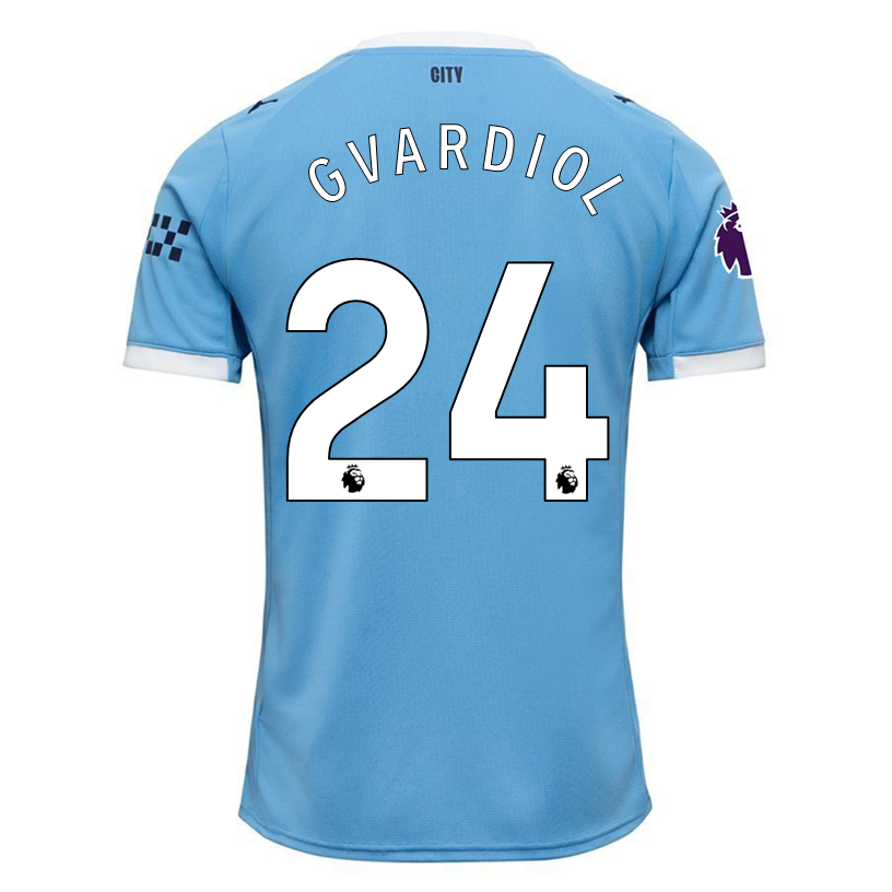 Puma Josko Gvardiol Manchester City Home Jersey 25/26 w/ EPL + Sponsor Patch (Team Light Blue/Puma White)
