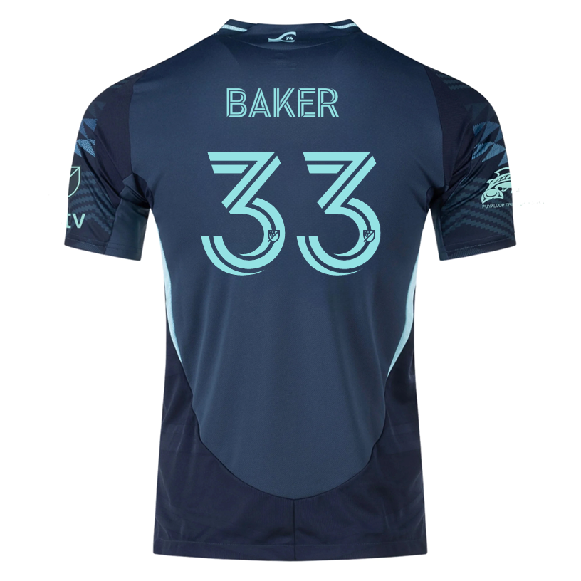 adidas C. Baker Seattle Sounders Authentic Away Jersey 25/26 w/ MLS Patches &amp; Sponsor (Aura Ink)
