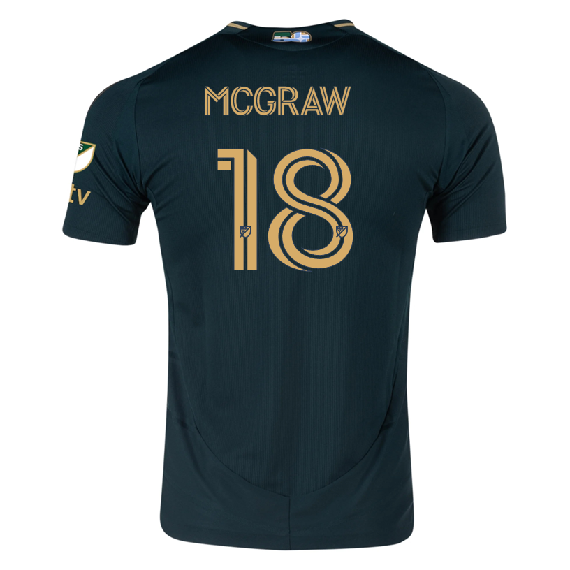 adidas Zac McGraw Portland Timbers Authentic Home Jersey w/ MLS & Apple Patch 25/26 (Green/Gold)