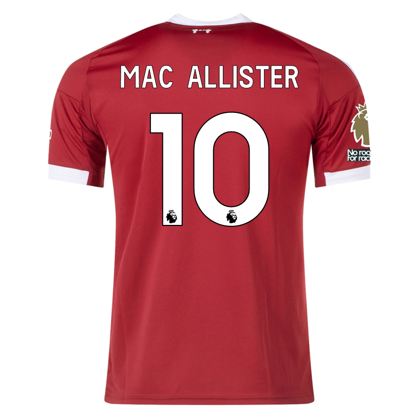 adidas Mac Allister Men's Liverpool Home Jersey 25/26 w/ NRFR + EPL Champions Patch (Strawberry Red)