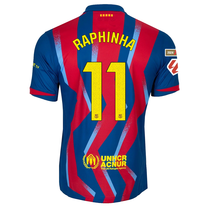 Nike Men&#39;s FC Barcelona Raphinha 4th Jersey 25/26 w/ La Liga Patches (Blue/Red/Yellow)